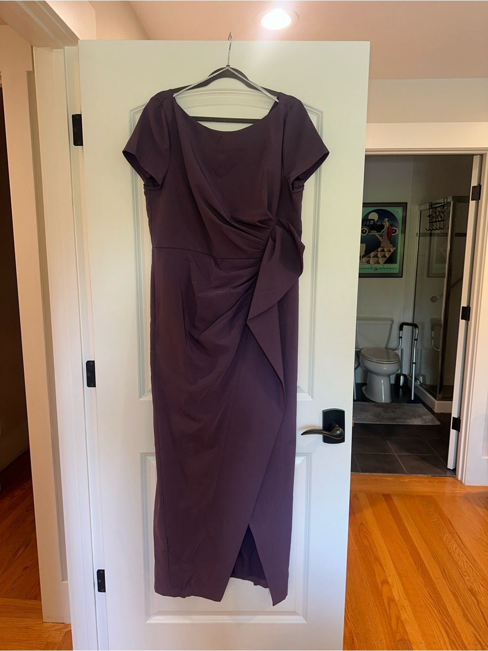 Kay Unger Plum Draped Midi Dress